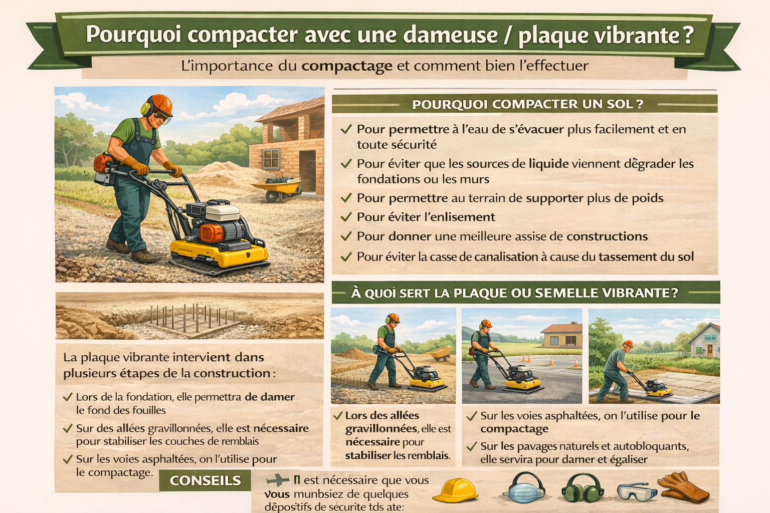 Compactage avec une dameuse / plaque vibrante